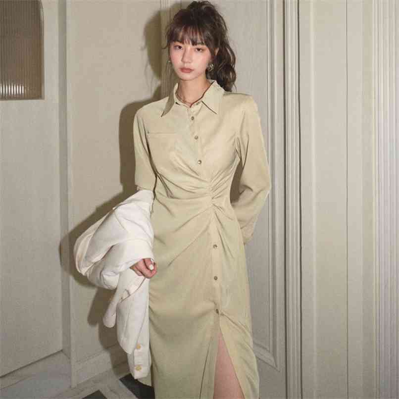 

Retro waist mid-length dress women irregular shirt skirt summer Korean fashion women's clothing 210520, The picture color