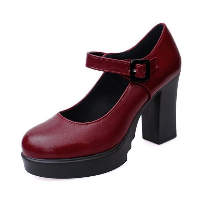 

Dress Shoes 9 Cm High Heels Sexy Women Platform For Ladies Heel Fashion Office Leather Square Plateform, Wine red