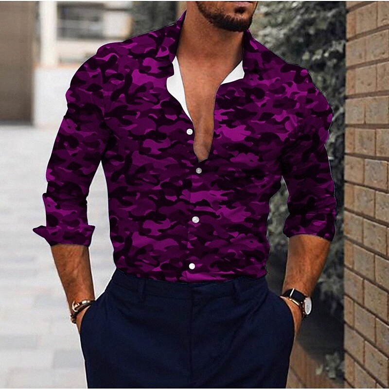 Chemise pour hommes Chemise géométrique Collier Club quotidien Jacquard Jacquard Hauts à manches longues Vin violet Gris / Printemps W8YE #