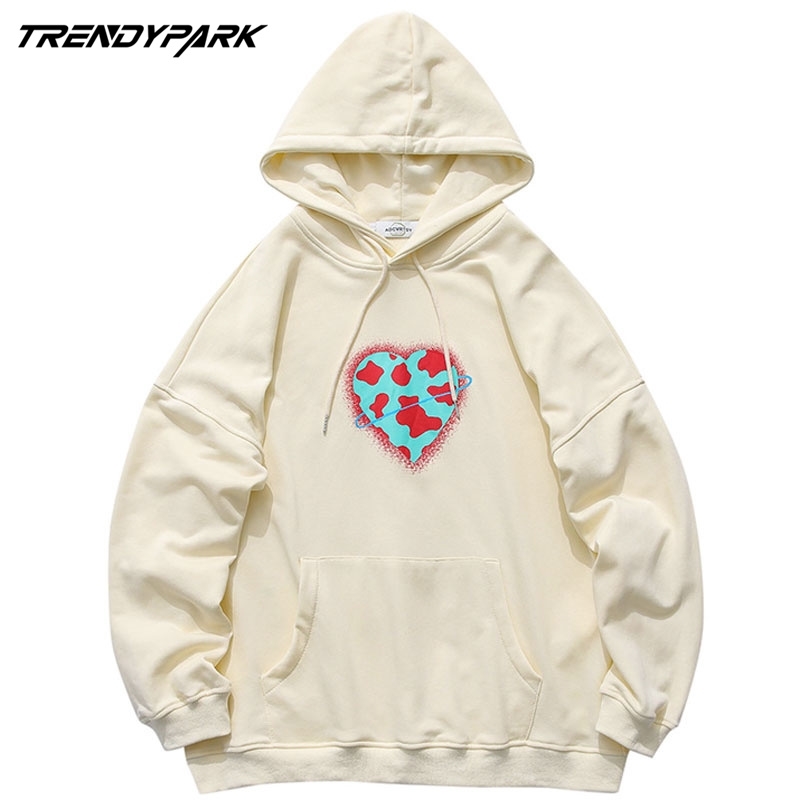 

Spring Men's Hoodies Heart Printed Sweatshirt Harajuku Casual Oversized Korean Streetwear Men's Clothing 210601, Blue