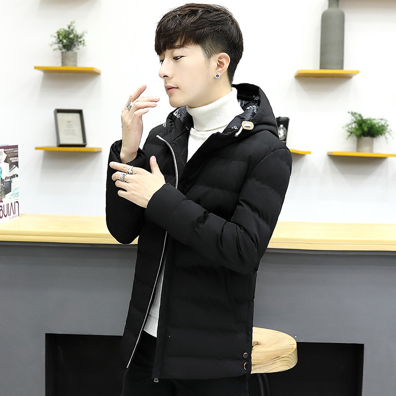 

Fashion New Winter Warm Men coat Pure Color Hooded Male Casual Zipper Cotton Padded Thicken Slim Mens Jacket 12, Black