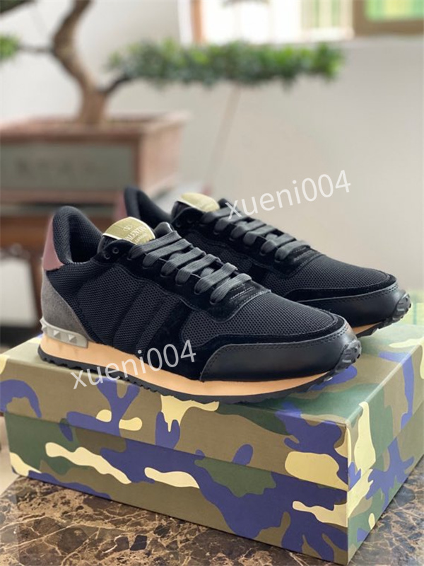 

Top Quality Camouflage Sneaker Women Mens Rivet Shoes Studded Flats Valentinoes Mesh Camo Suede Leather Casual Trainers Rockrunner Shoes Chaussures, 02