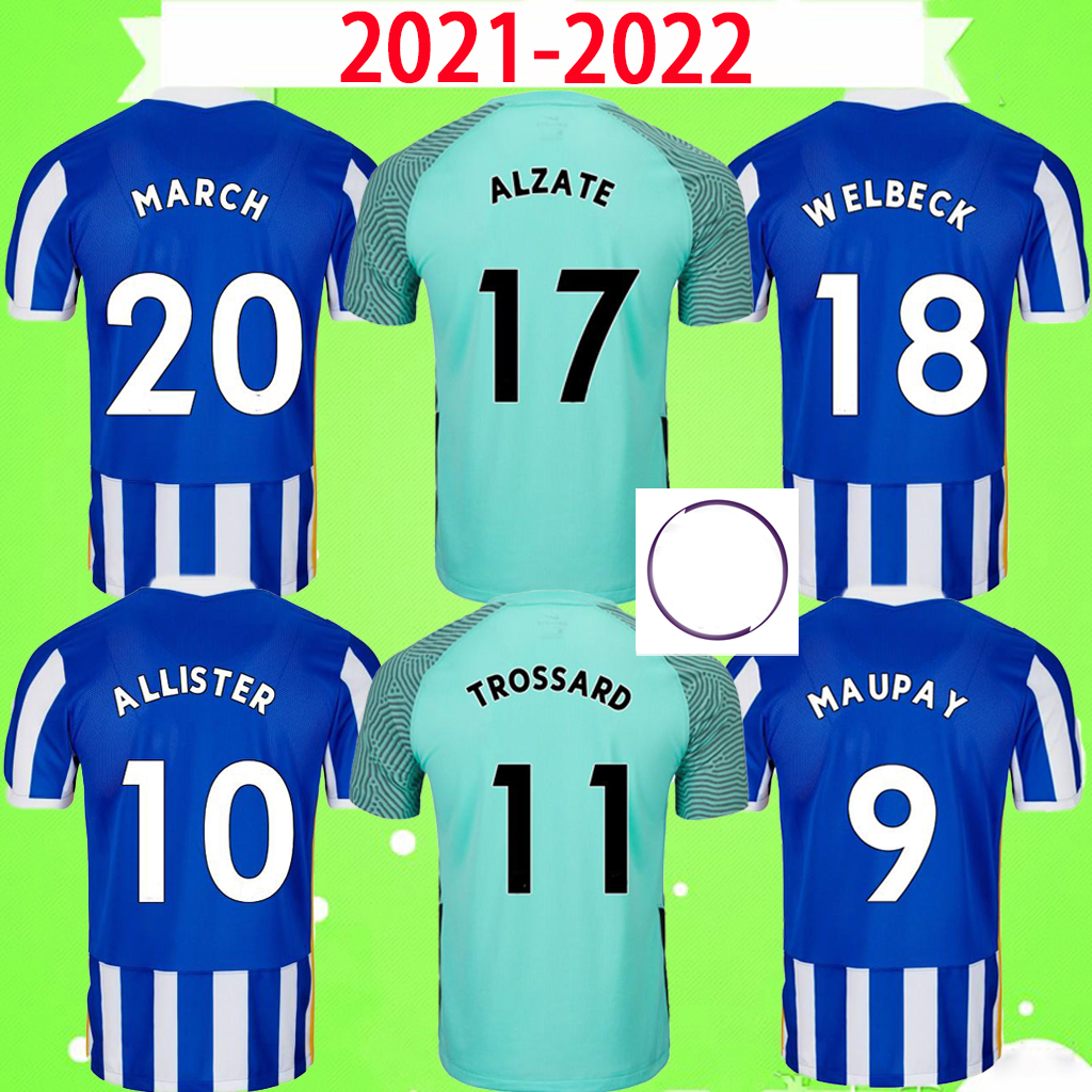 

MAUPAY WELBECK soccer jerseys 2021 2022 CONNOLLY ALLISTER TROSSARD MARCH ALZATE mens suit blue home away green 21 22 Kit football shirts S-2XL Top quality 99999999999