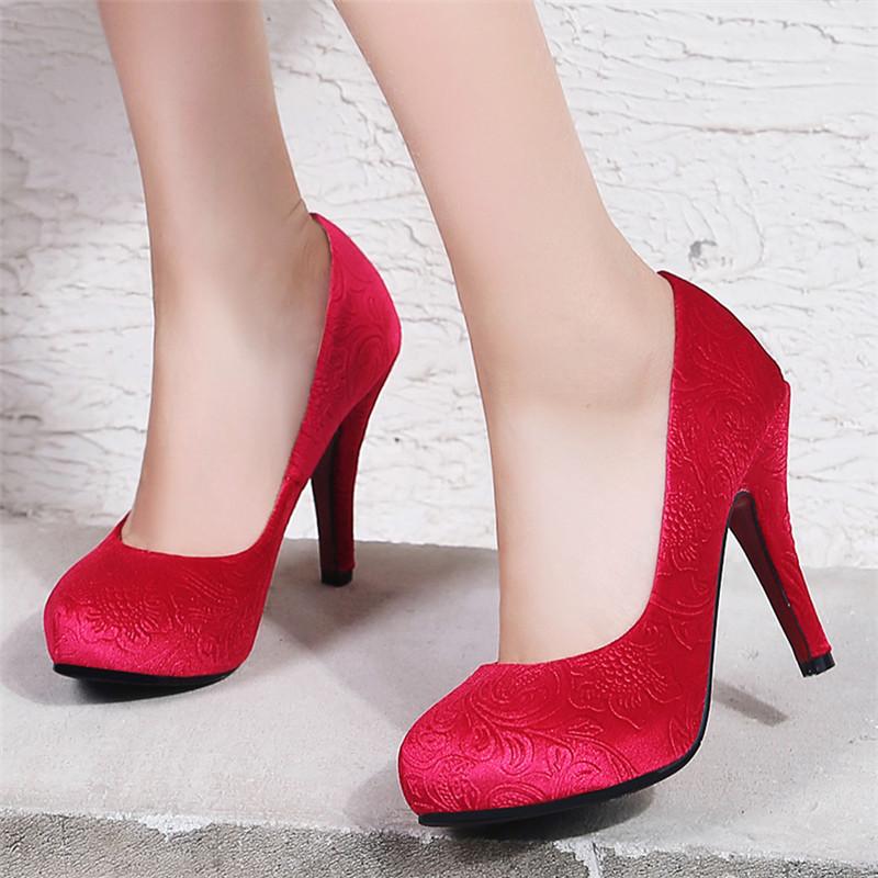 

Dress Shoes Red Velvet High Heels Women Platform Stiletto Heel Fashion Pumps Ladies Office Green Black Big Size9 10 42 43