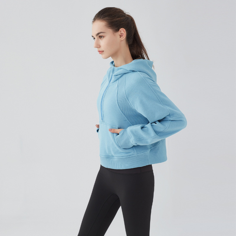 

Women' Jackets NWT Cotton Hoodies Half Zip Athletic Running Jacket Top with Thumb Holes 1/2 Cropped Hoodie Super Quality Sweatshirt KT0V, 1# packing bag