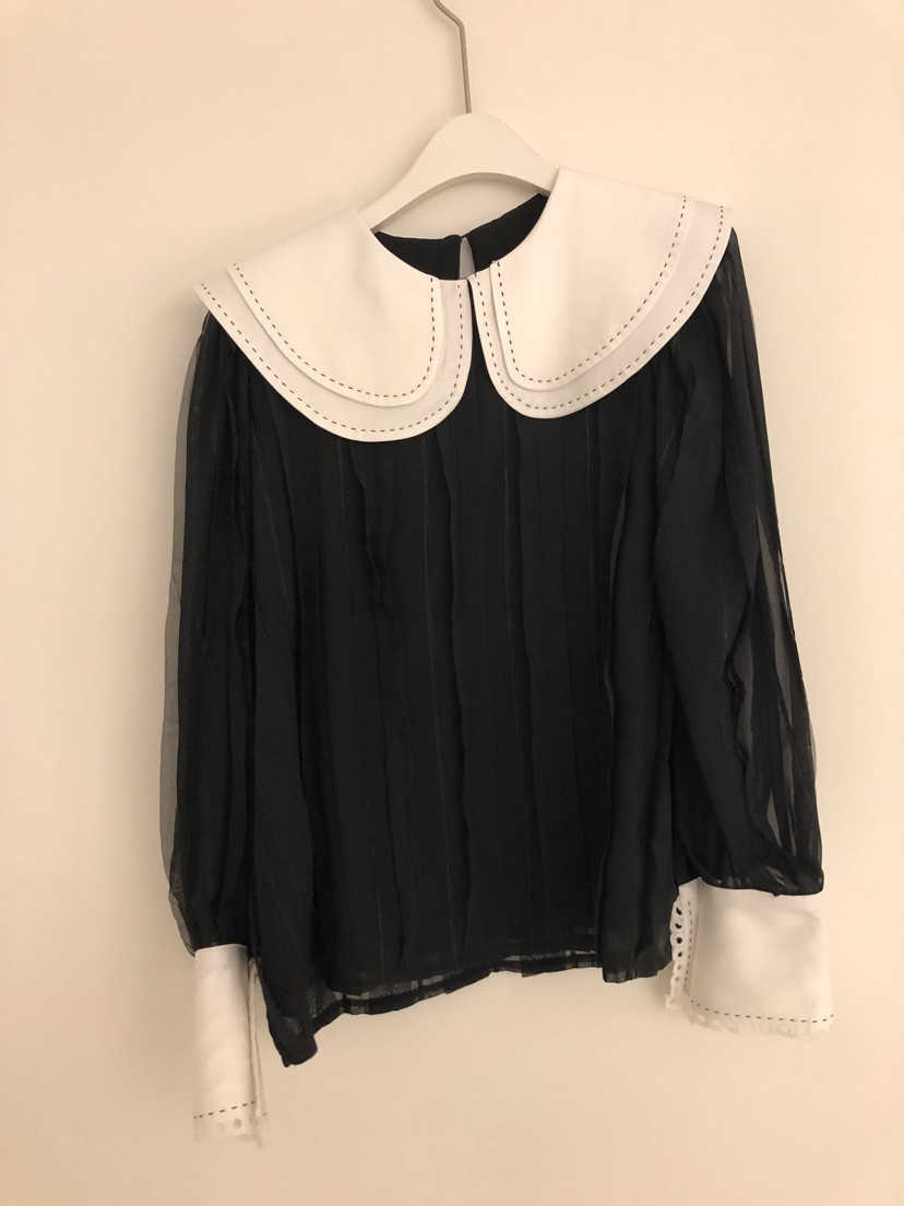 

Spring Peter Pan Collar Solid Pullover All Match Shirt Blouse Women 210615, Black