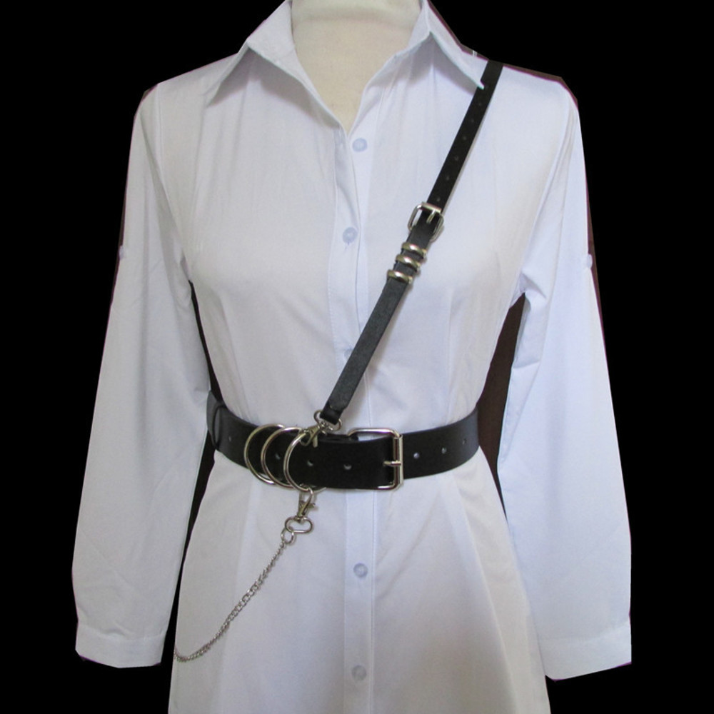 

Trend New Shoulder Strap Binding Punk Style Chain Belt Men's and Women's Shirt, Black