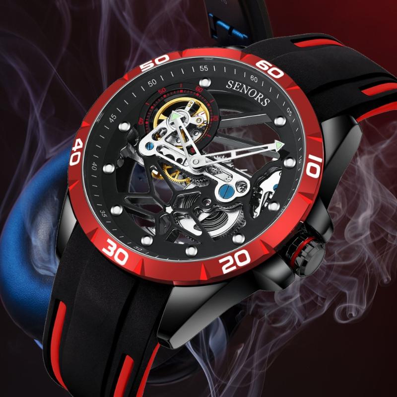 

Wristwatches Men's Watches Luxury Men Mechanical Watch Tourbillon Automatic Luminous Waterproof Military Wristwatch Montre Homme, Red