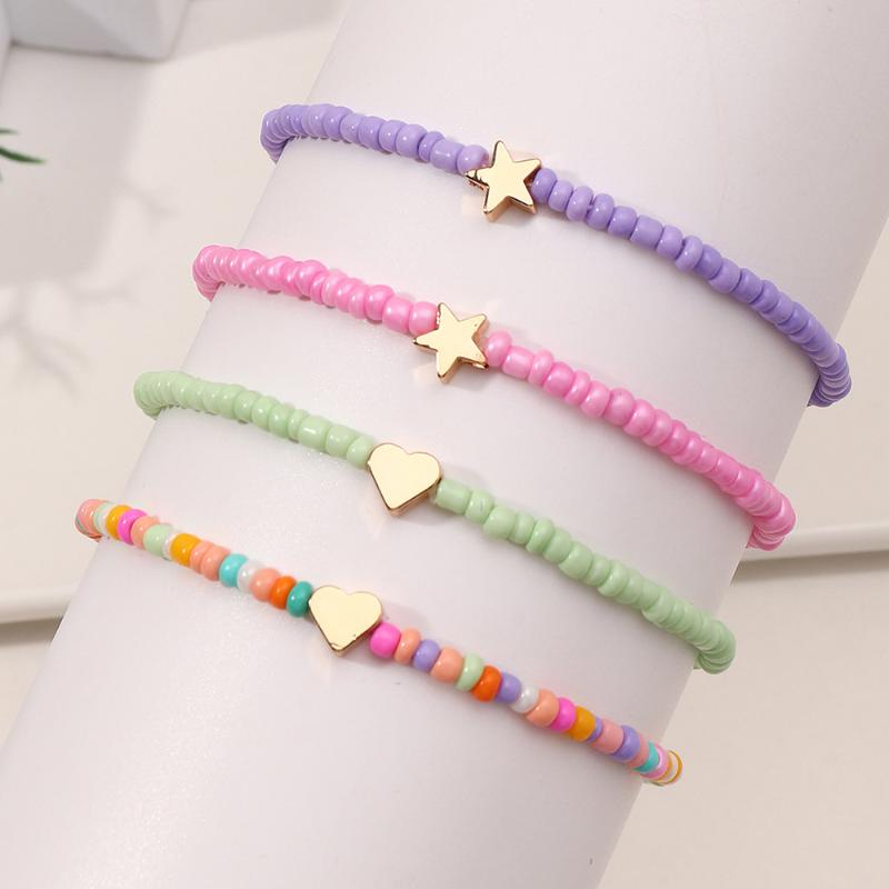 

Link, Chain Trend Multi-Color Hand-Worn Rice Bead Bracelet Set For Women's Love Stars Bohemian Ethnic Style Fresh Charm Jewelry