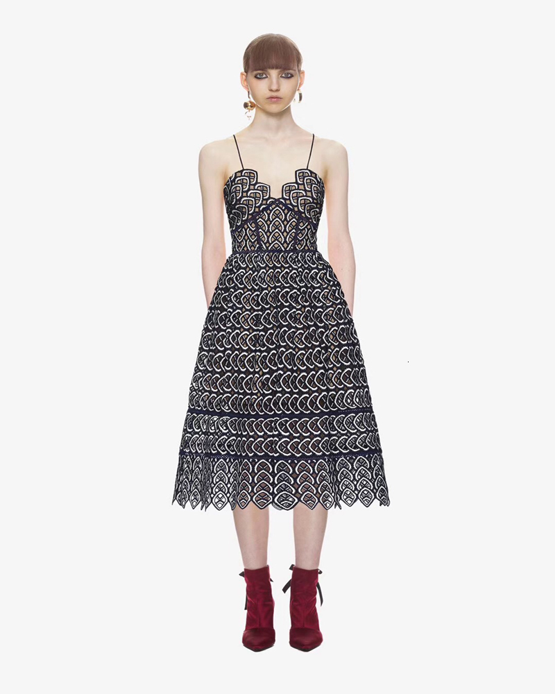 Casual Dresses Sexy Self Portrait Women Summer Elegant Bohemian Strapless Black Hollow Out Lace Long Beach Vestidos B3FB-image-699558269