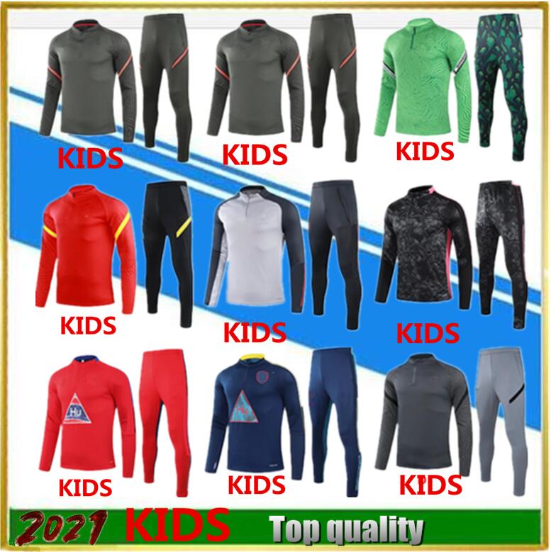 

2021 kids soccer Tracksuits set jacket Jersey 20/21 TOTTI RONALDO LEWANDOWSKI HAZARD LUKAKU sports child football training suit, Black
