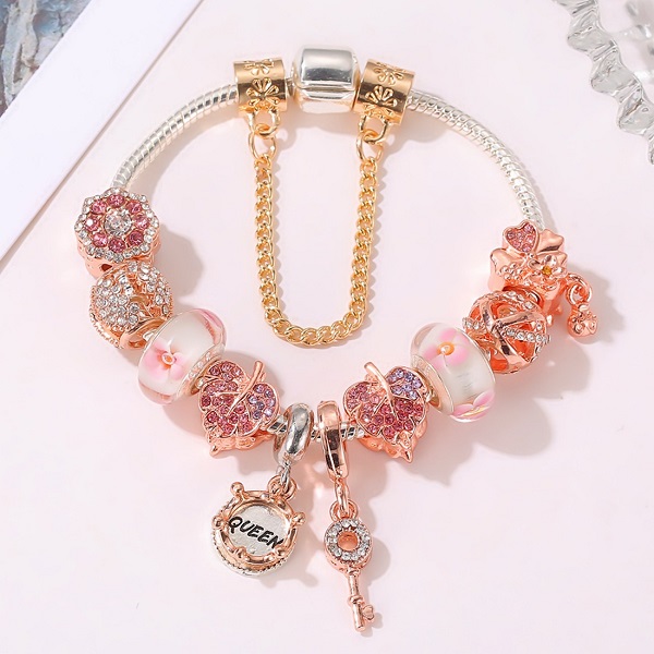 

Fashion 925 Sterling Silver White Flower Murano Lampwork Glass & European Charm Beads Queen key Dangle Fits Pandora Charm Bracelets Necklace B8