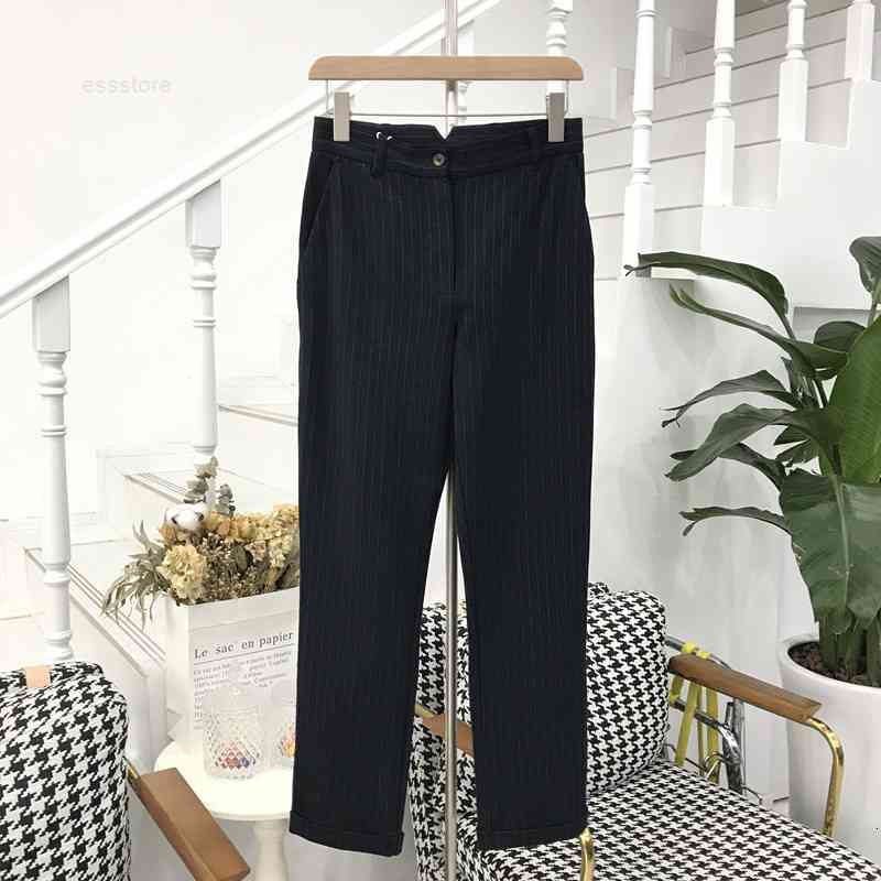 

pants trousers original d early spring elastic vertical stripe slim suit olbd hem 2508, Black;white