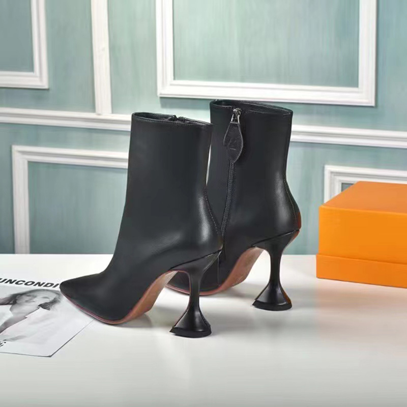 

Fashion leisure Top Quality Ankle Boots High Heels For Women 2021 Spring Autumn Genuine Leather Booties Female Pointed Toe Large size 35-42, Black