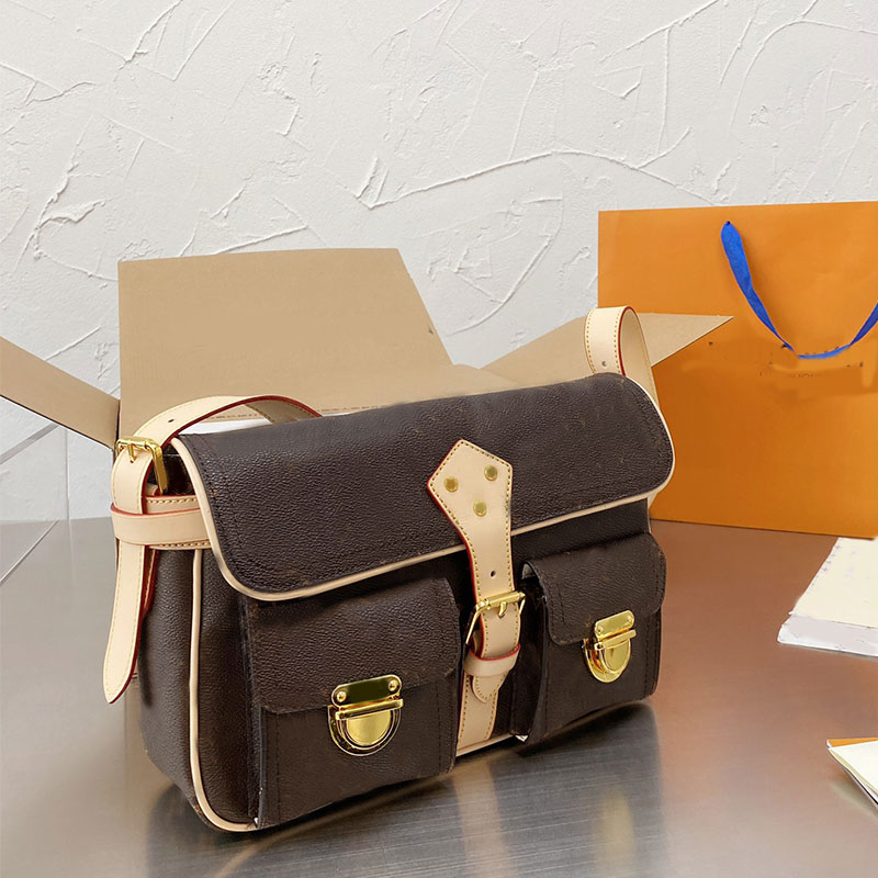 

Quality Single Shoulder Messenger Bag Women Handbag Purse Vintage Old Flower Crossbody Bags Multiple Pockets Brown