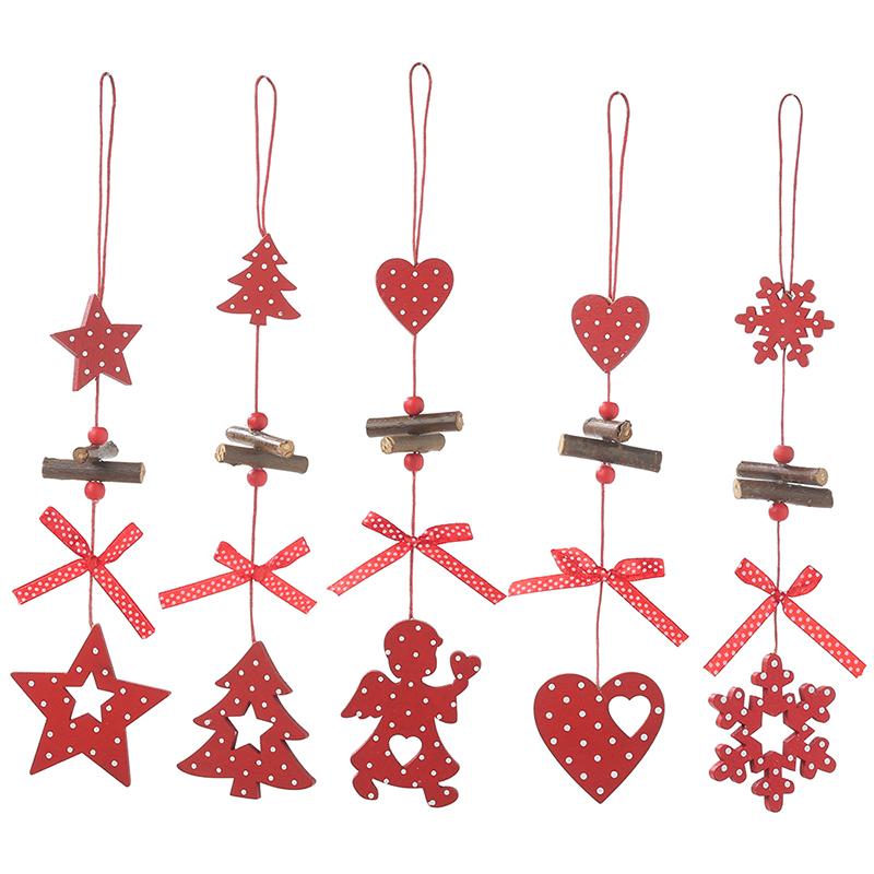

Christmas Decorations Red Snowflakes Star Tree Wooden Pendants Ornaments DIY Home Party Xmas Kids Gifts