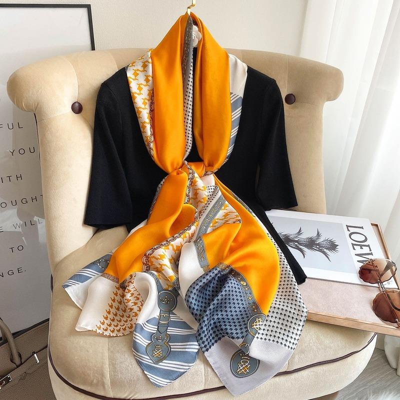 

Scarves 2021 Houndstooth Silk Scarf Fashion Early Decoration Women's Stole Travel Sun Shawl Clothing Accessories Winter Neckerchief
