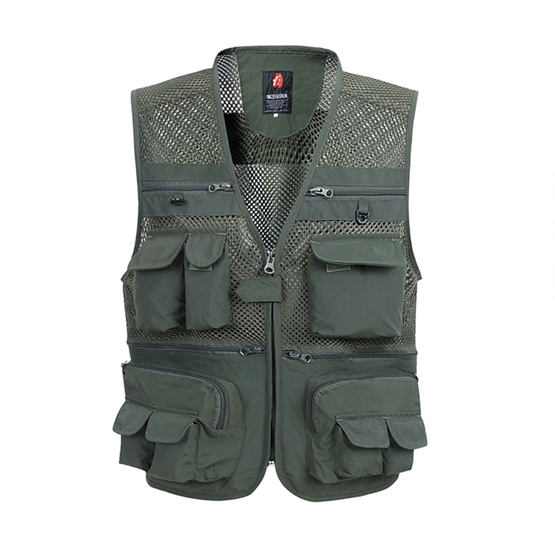 

Summer Mesh Vest For Men Spring Autumn Male Casual Thin Breathable Multi Pocket Waistcoat Mens Baggy 5XL Vest With Many Pockets 211108, Khaki vest
