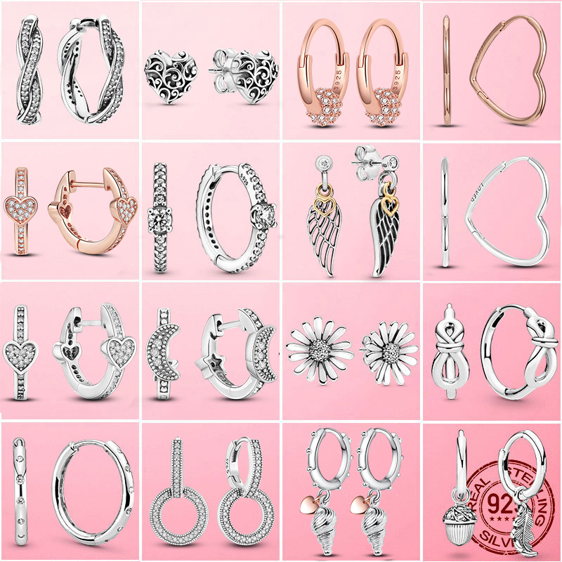 

2021 925 Sterling Silver Daisy Leaf Drop Earrings Heart Hoop Earings Moon Star Circle Earrings For Women Fashion Jewelry Gift