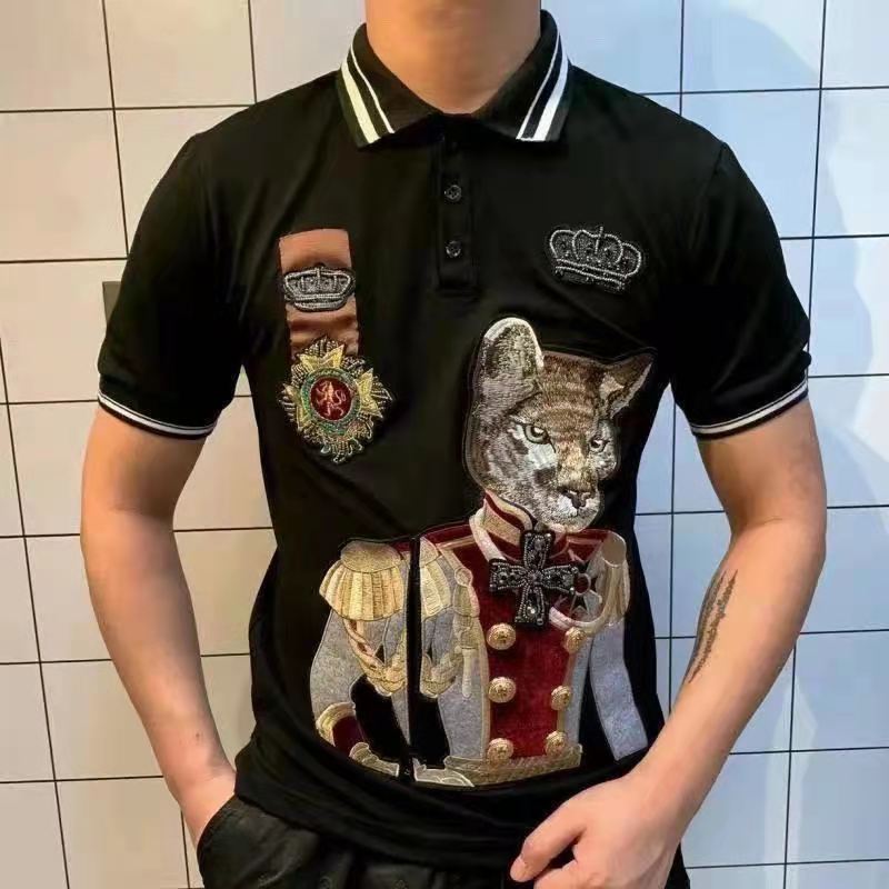 

Plus Size M-4XL t shirt Polo Lape tees Men Black print 100% cotton top quality chemise de luxe neck color shirts for man Casual Designer, White;black