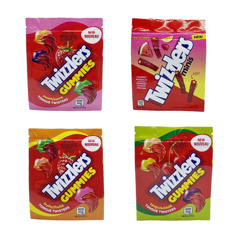 

packing bags mylar 600mg twizzlers gummies candy bag resealable Edible edibles packaging smell proof food grade suger pouch