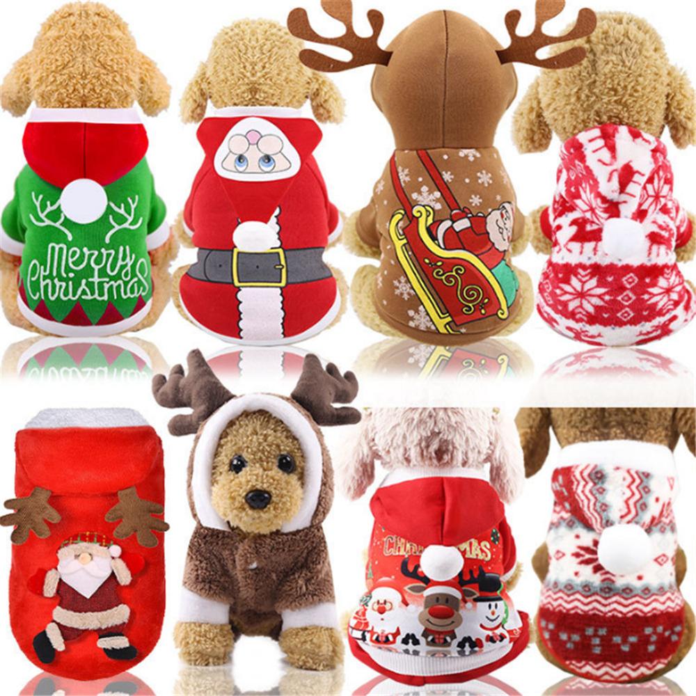 

Dog Winter Coat with Hats Warm Fleece Elk Santa Claus Pet Hoodie Jumpsuit Soft Cozy Puppy Chrismas Clothes Cat Xmas Apparel