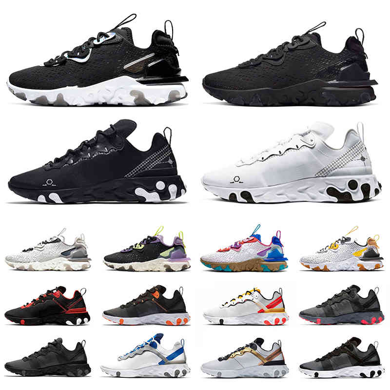 

White black schematic react element 55 mens running shoes react vision 87 honeycomb script tour yellow men women trainer sports sneakers, Color#30