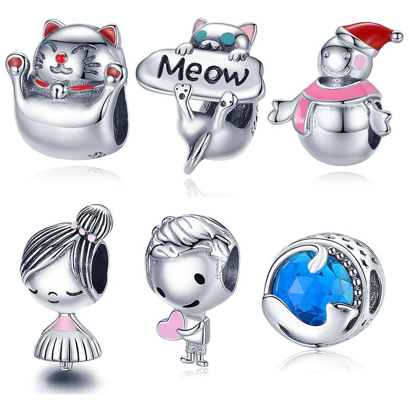 

Other Qikaola 925 Sterling Silver Boy Girl Dog Cat Charm Beads Fit Original Bracelet & Bangles DIY Jewelry Making C708