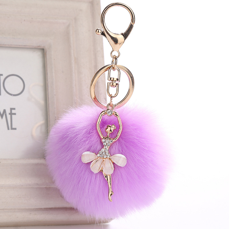 

10Pieces/Lot Cute Rhinestone Little Angel Car keychain fake Fur Key Chain Women Trinket Car bag Key Ring Jewelry Gift fluff keychains
