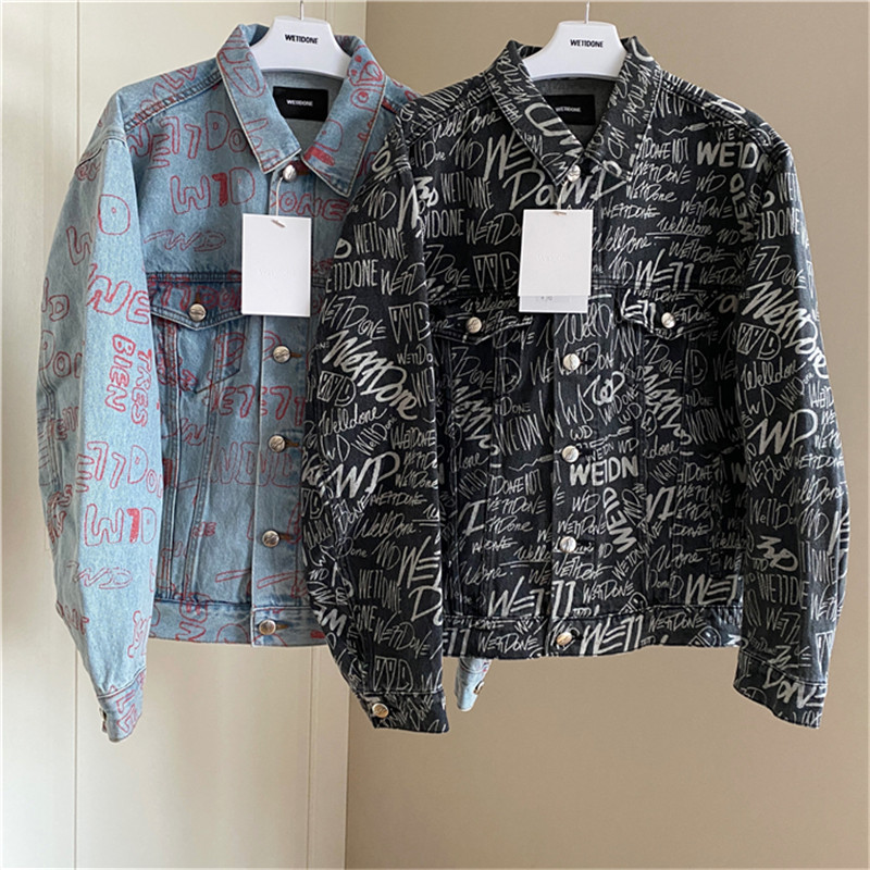 

Black Full Print Graffiti Letter Denim Jacket Men Women 1 Quality Casual Cowboy Men's Jean Jacket