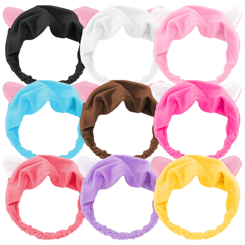 

2021 Women Coral Fleece Headband Soft Cat Ears Hairband Elastic Hair Band Wash Face Turban Headwear Girls Lady Hair Accessories