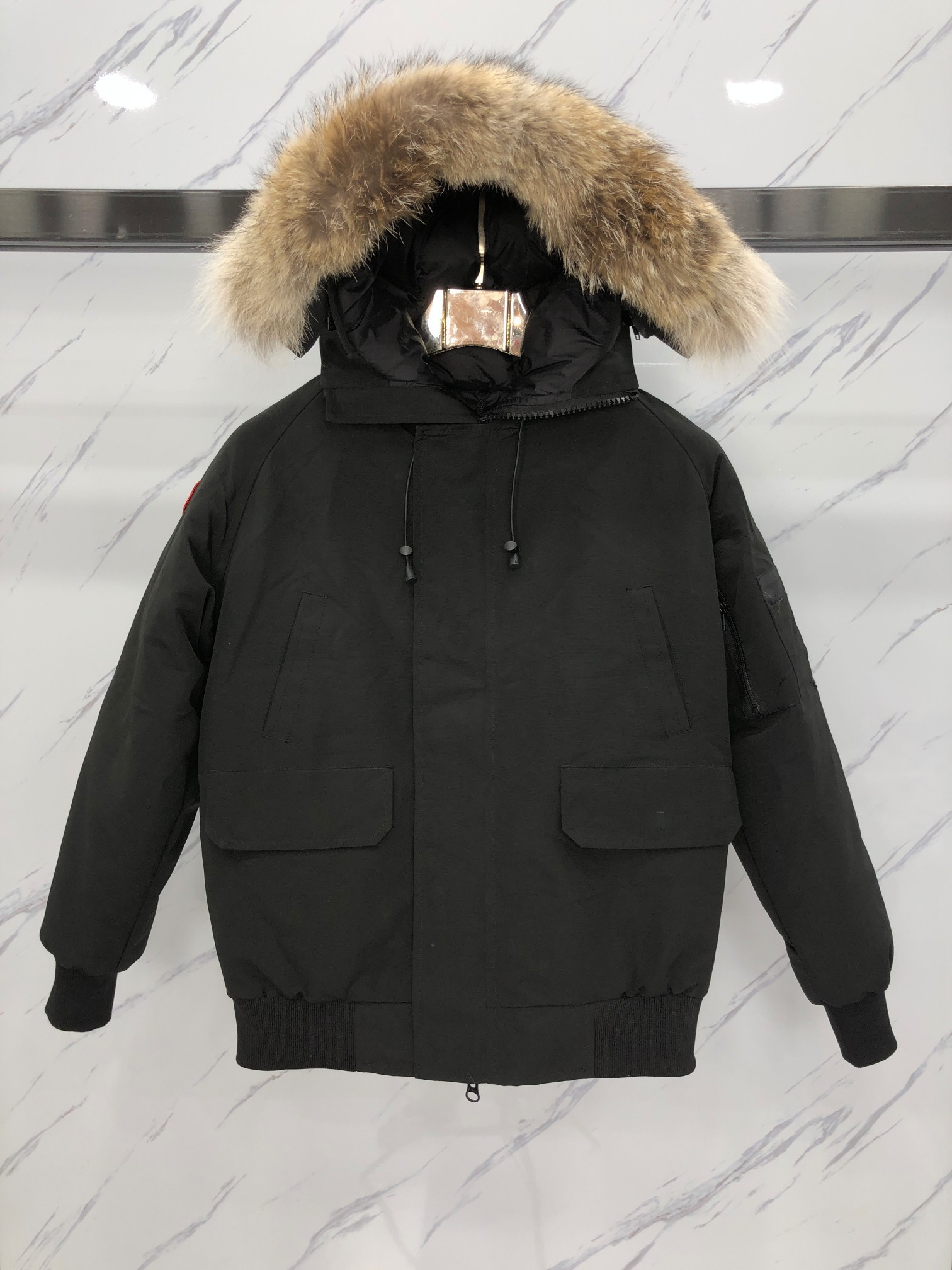 

flight bomber jacket men down jackets with coyote fur trim high quality keep warm parkas ykk zipper, Navy blue