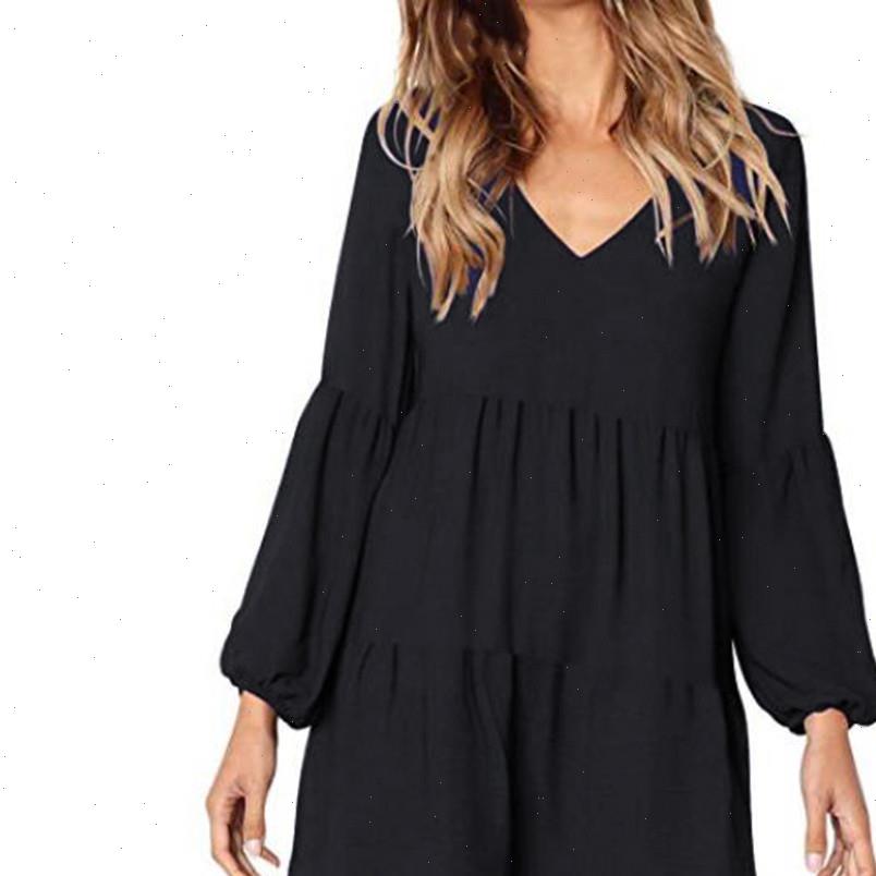 

40 Women Womens Dresses Lantern Long Sleeve Dress V Neck Solid color Loose Draped Elegant vestido de mujer, Black;gray