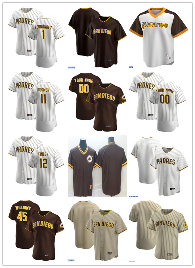 

Mens Womens Youth San Diego Padres 45 Taylor Williams 11 Brad Ausmus 1 Tony Fernández 12 Steve Finley Custom Baseball Jersey, Blue;black