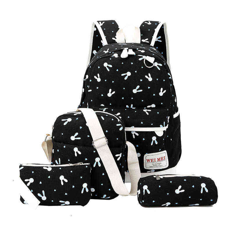 

HBP Non-Brand Printed double shoulder canvas for female high school students schoolbag 4-piece travel bag sport.0018, Red