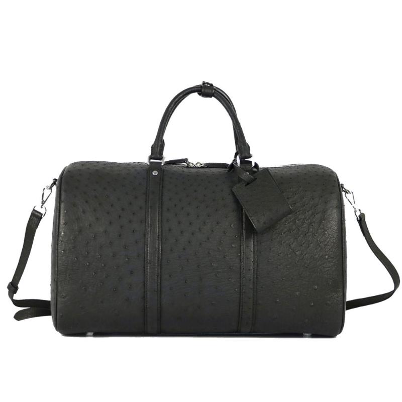 

Duffel Bags 100% Genuine Ostrich Leather Travel Duffle Bag Super Capacity Luggage Hold All Real Skin Handbags, Black