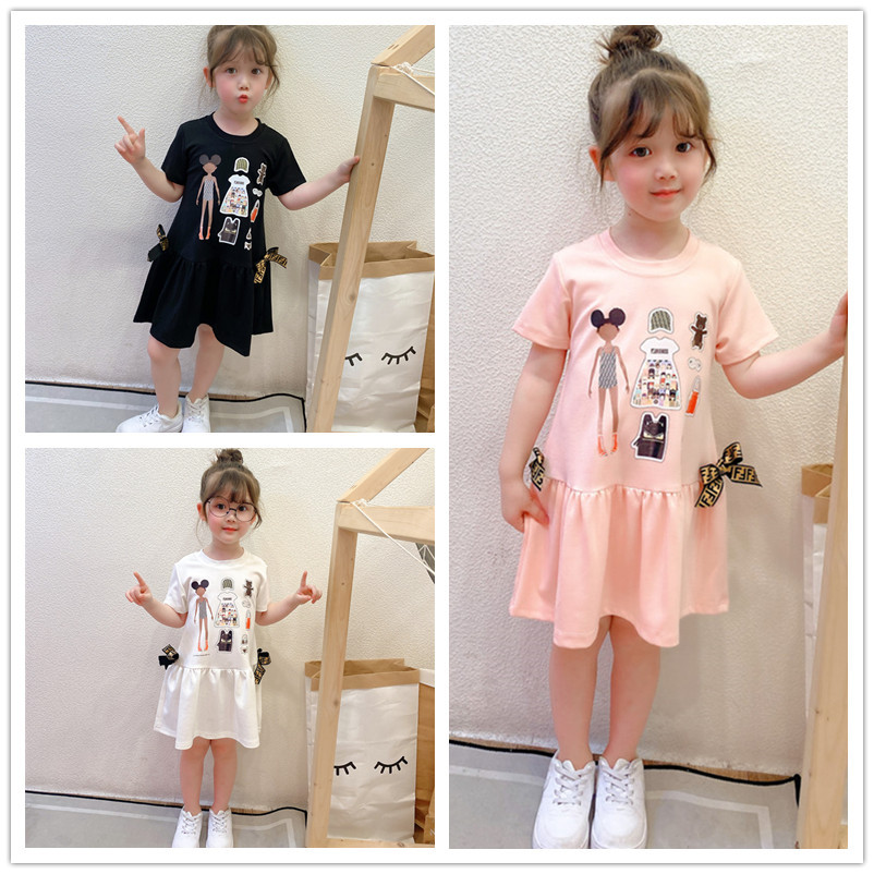 

Baby Girls Princess Dress Kids Lapel College Style Bowknot Short Sleeve Pleated Polo Shirt Skirt Children Summer Casual Dresses, Black