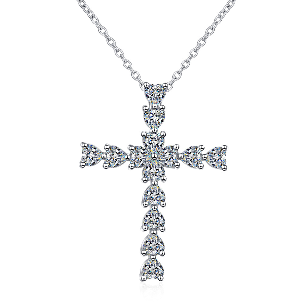 

TF-41 Heart-shaped zircon cross pendant clavicle chain personality European and American design light luxury product, Silver