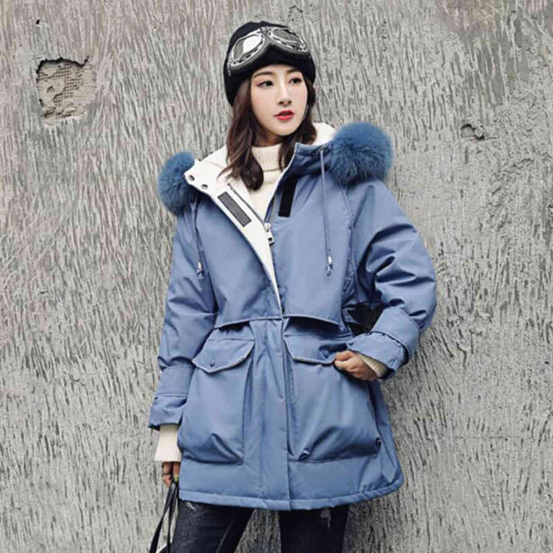 

down Real Natural Fox Fur Collar Winter Women Fashion Slim Hooded Coat White Duck Jacket Thick Warm Down Parka, Black