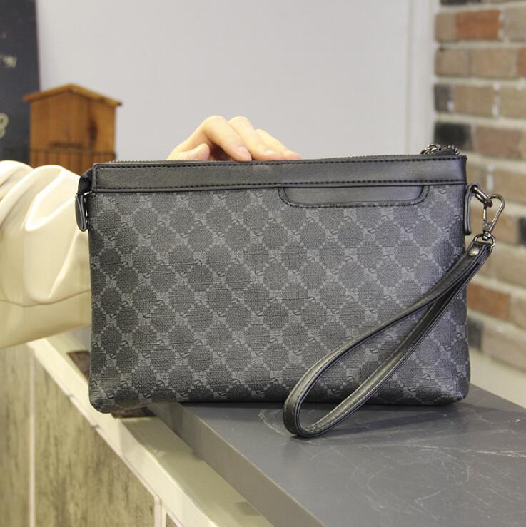 

mens leather shoulder bags simple multifunctional business printing envelope bag street personality polka dot men wrist purses large plaid storage wallet, Black1-730(boutique box)