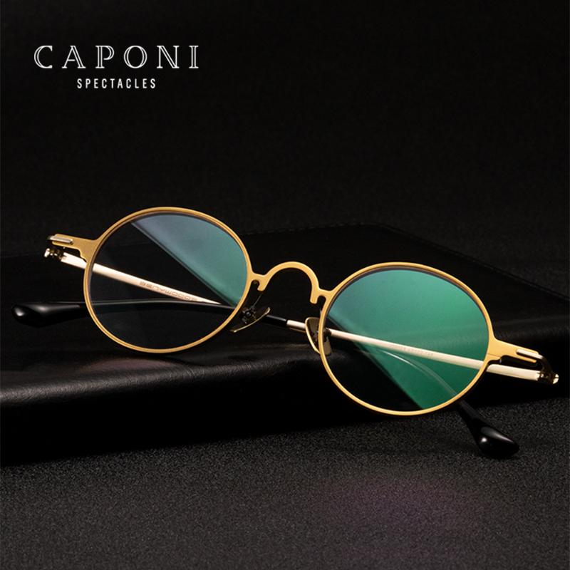 

Fashion Sunglasses Frames CAPONI Round Retro Glasses Frame For Men Anti Blue Light Men's Eyeglasses Aluminum Brand Design Computer Clear JF9