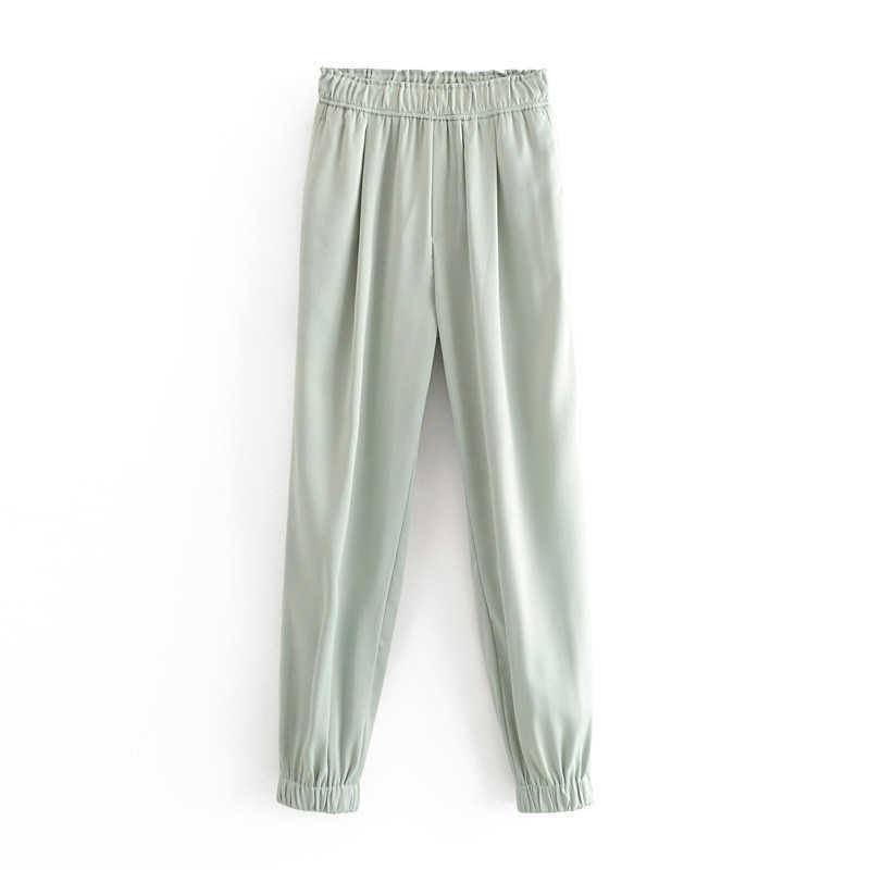 

Summer Casual Fashion High Waist Silk Satin Texture Two-Color Jogging Pants Women 210607, Light blue