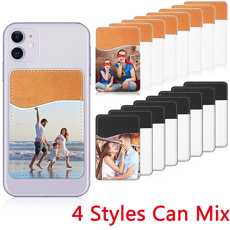 

Sublimation Card Holder Favor PU Leather Mobile Phone Back Sticker with Adhesive White Blank Money Pocket Credit Cards Covers Christmas Gift