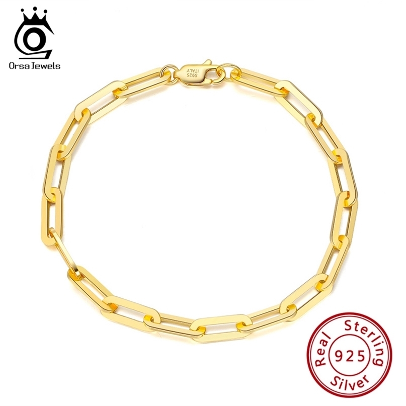 

ORSA JEWELS 14K Gold Plated 925 Sterling Silver Paperclip Link Chain Bracelets for Women Men Bracelet Jewelry SB109 220222