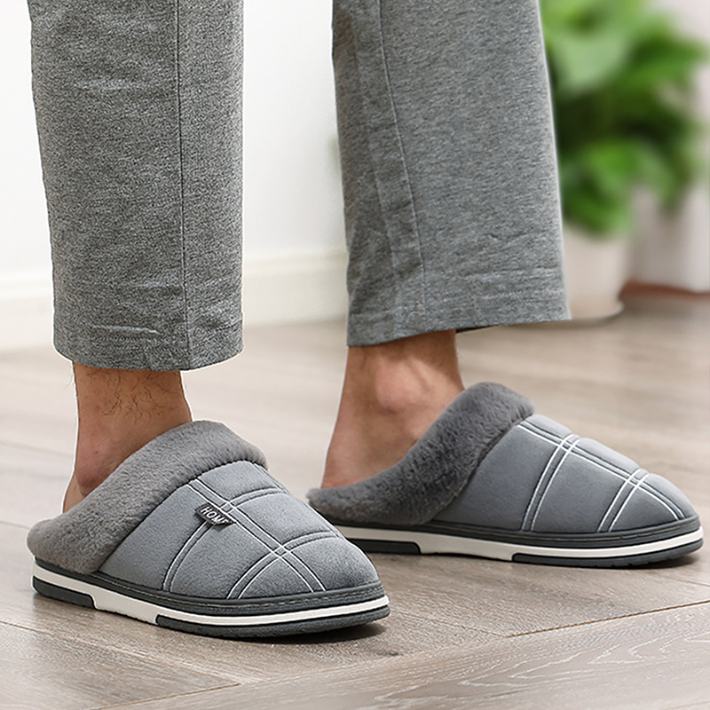 

Men's Slippers Home Antiskid Sewing Suede Winter Indoor shoes for Male slipper Plush Cozy House slippers with fur size 14 15 16, White