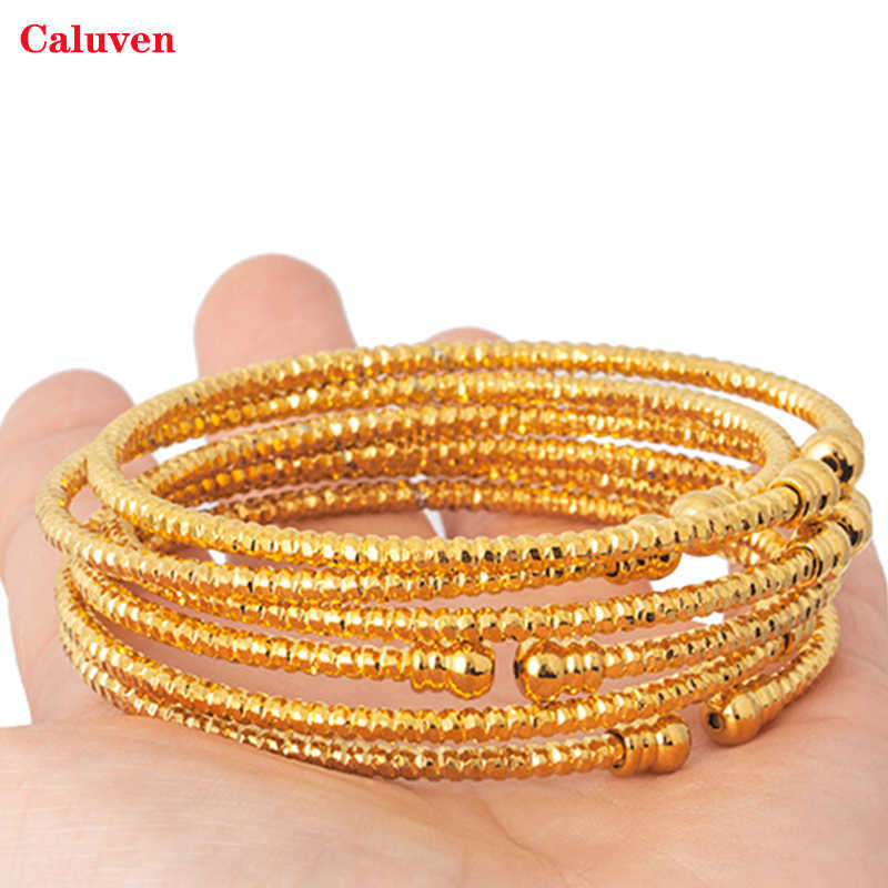 

3mm/6pcs Indian Bride Jewelry Dubai Indian Bangles for Women Africa Balls Gold Color Bracelet Ethiopian Wedding Bride Gift Q0719
