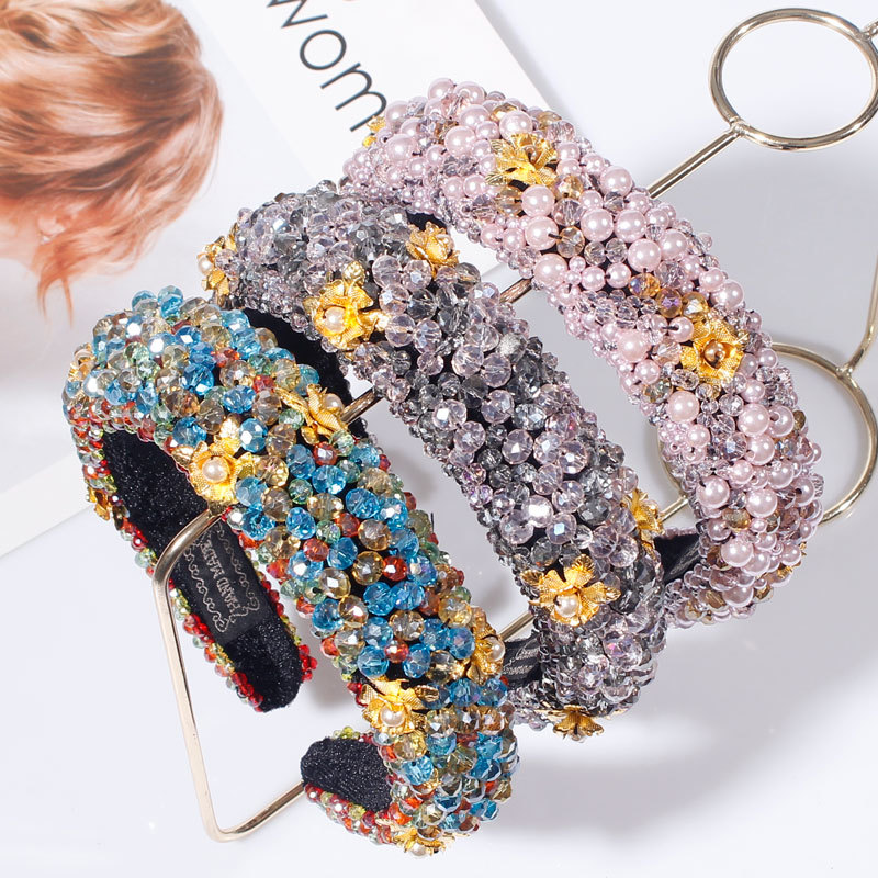 

Headband Baroque Rhinestone Hairband Padded Princess Sponge Velvet Headbands Female Luxury Hair Jewelry Birthday Gift