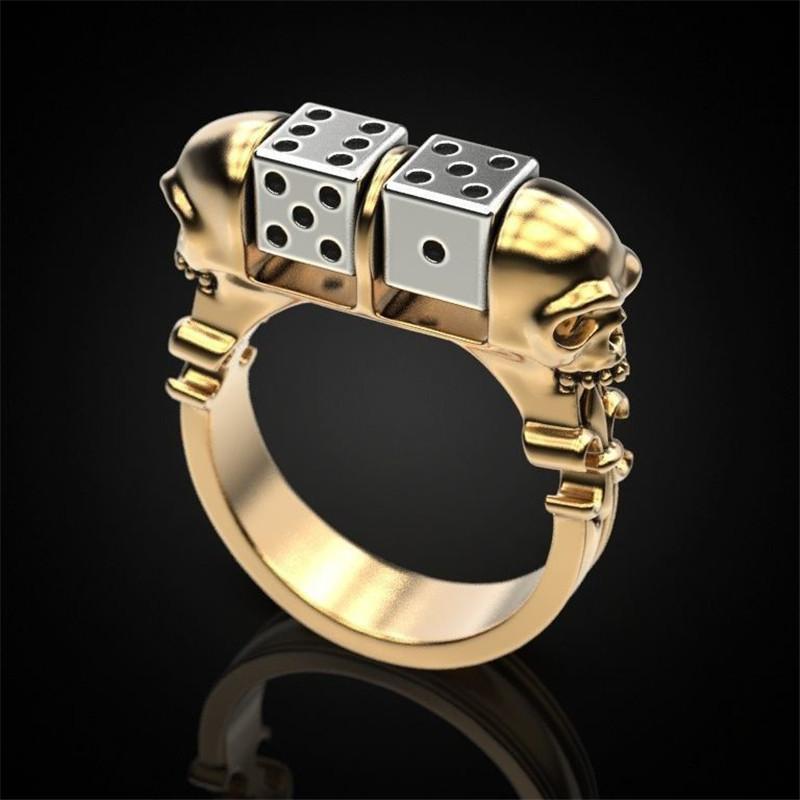 

Cluster Rings Creative Skull Dice For Men Vintage Fashion Gold Silver Color Punk Ring Male Classic Two Tone Jewelry Halloween Party Gift