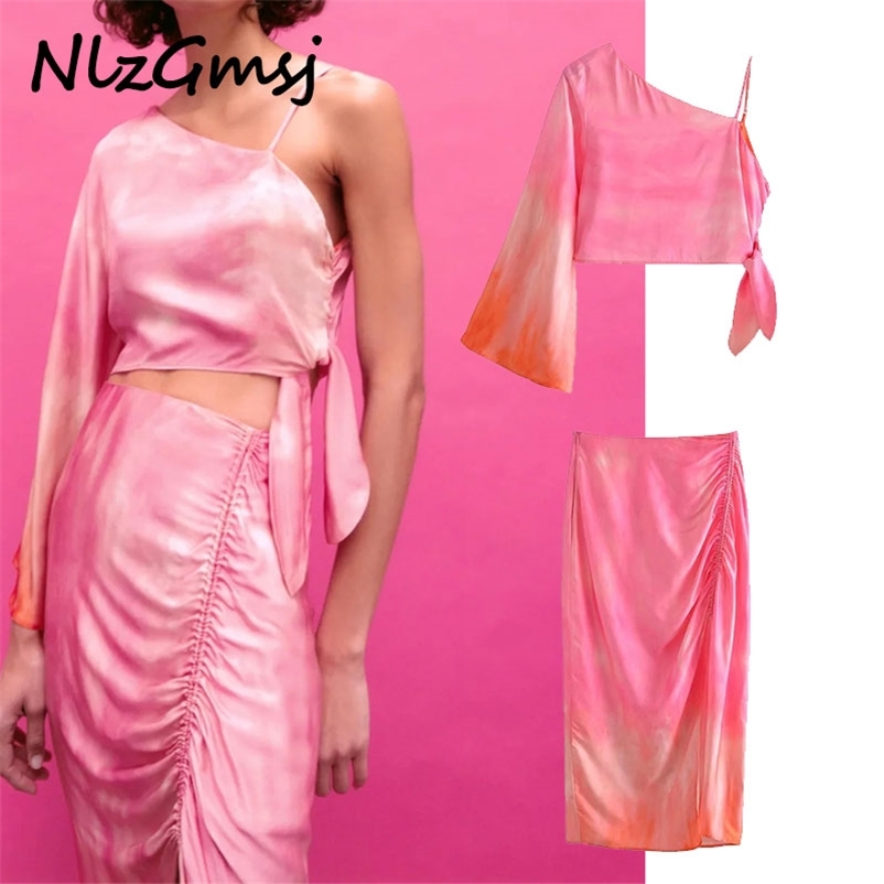 

Skirt Women Fashion High Waist Ruched Sides Slit Midi Skirts Chic Hidden Zip Vintage 05 210628, As picture