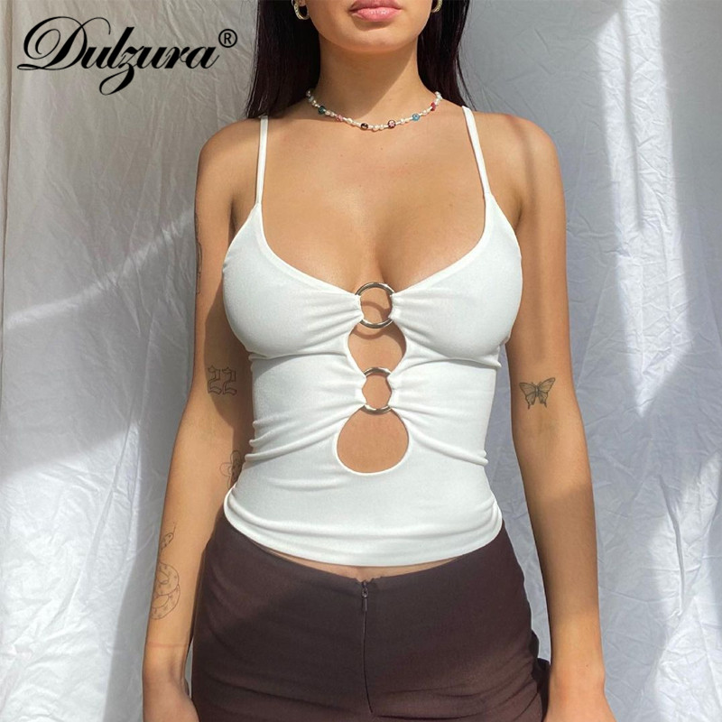 

hollow out women strap crop camis bodycon streetwear party club cute casual 2021 summer clothes solid, Black;gray